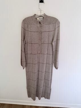 Vintage Wenjilli Long Sleeve Metallic Bronze Grid Pattern Dress-Size XS/S